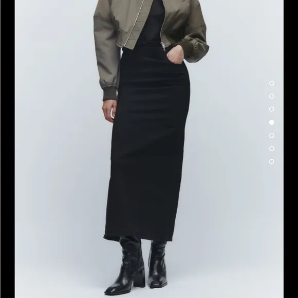 NWT ZARA The Contour ZW  Denim Long Black Skirt Sz M Blogger SOLDOUT