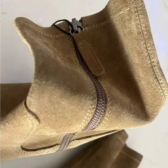 NWT Zara Women's Tan Suede Leather Heel Ankle Boots Size 37/ US 7M