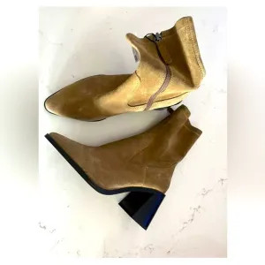 NWT Zara Women's Tan Suede Leather Heel Ankle Boots Size 37/ US 7M