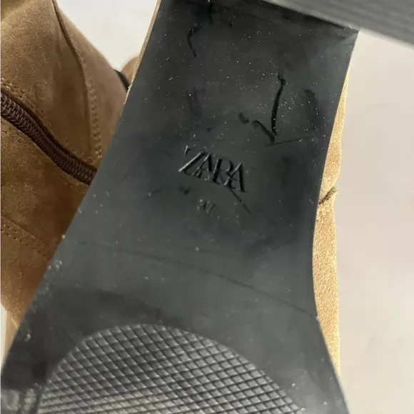 NWT Zara Women's Tan Suede Leather Heel Ankle Boots Size 37/ US 7M
