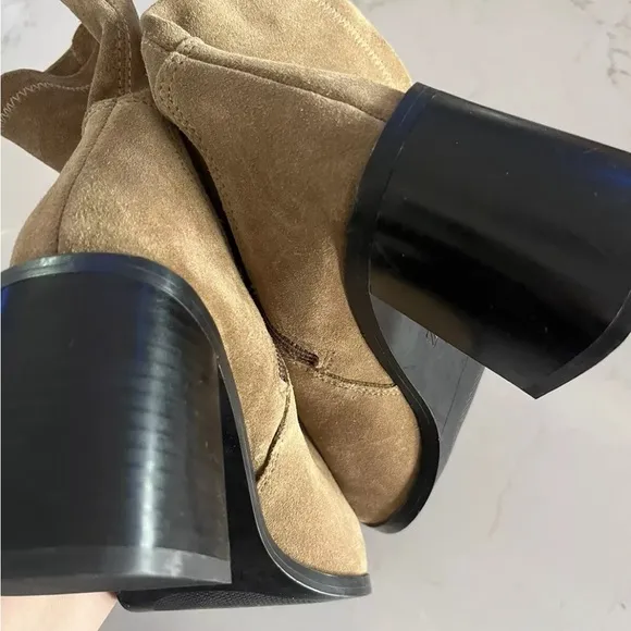 NWT Zara Women's Tan Suede Leather Heel Ankle Boots Size 37/ US 7M