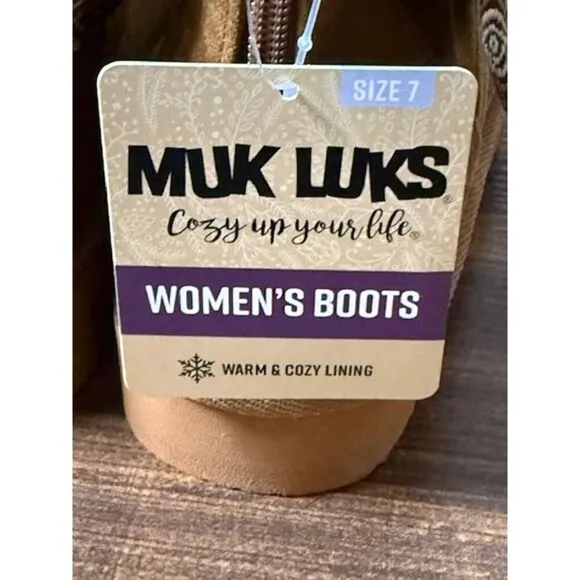 NWT Muk Luks Tan Brown Faux Sheepskin Mid Calf Boots 7 Vegan