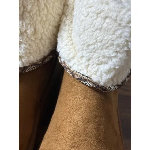 NWT Muk Luks Tan Brown Faux Sheepskin Mid Calf Boots 7 Vegan