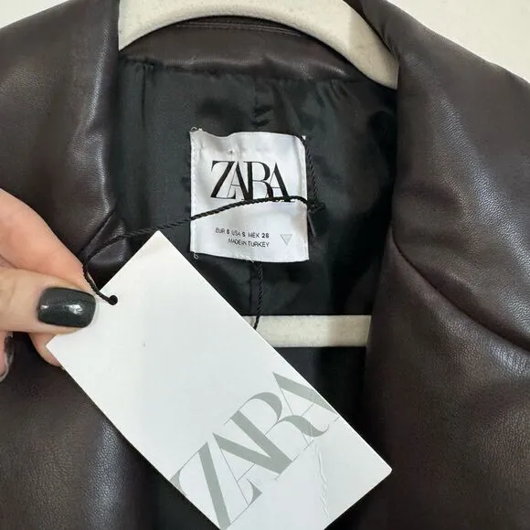 NWT ZARA FAUX LEATHER MENSWEAR STYLE BLAZER