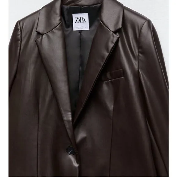 NWT ZARA FAUX LEATHER MENSWEAR STYLE BLAZER