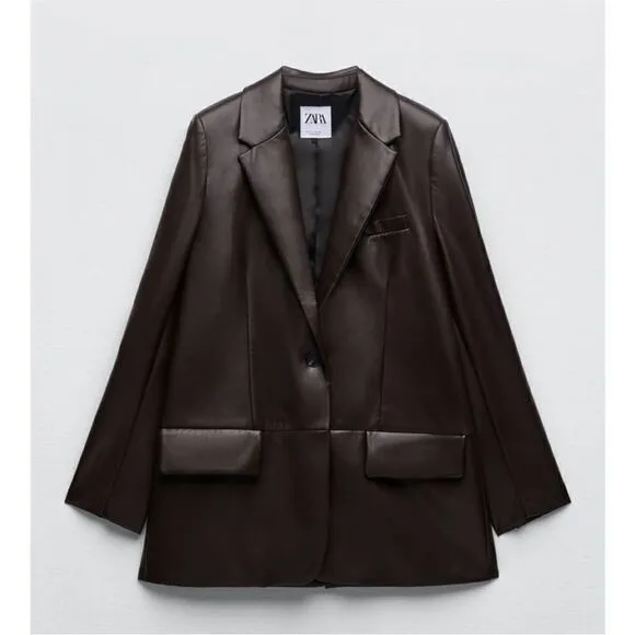NWT ZARA FAUX LEATHER MENSWEAR STYLE BLAZER