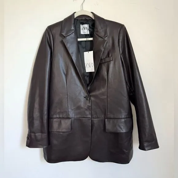 NWT ZARA FAUX LEATHER MENSWEAR STYLE BLAZER