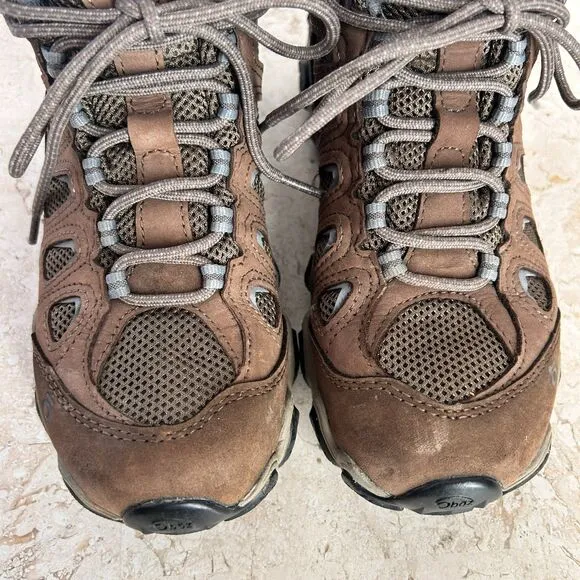 OBOZ Sawtooth Mid Waterproof Hiking Ankle Boots Womens 7 Brown Leather Mesh