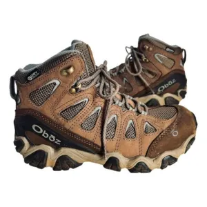 OBOZ Sawtooth Mid Waterproof Hiking Ankle Boots Womens 7 Brown Leather Mesh