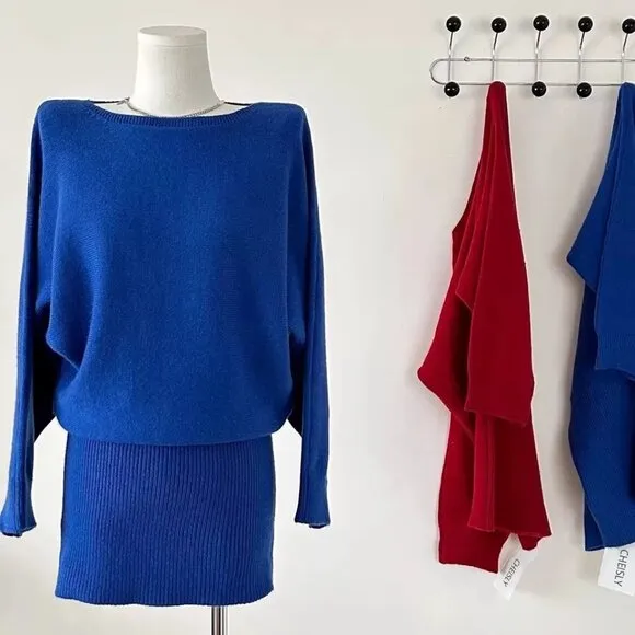 Off Shoulder Bodycon Knit Sweater Dress Casual Long Sleeve Plain Mini Jumper