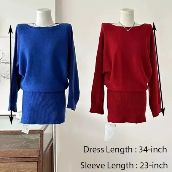 Off Shoulder Bodycon Knit Sweater Dress Casual Long Sleeve Plain Mini Jumper