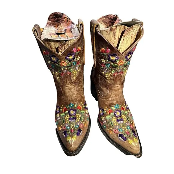 Old Gringo Sora 8&quot; Floral Leather Boots Wms Size 8B Embroidered Boho Western
