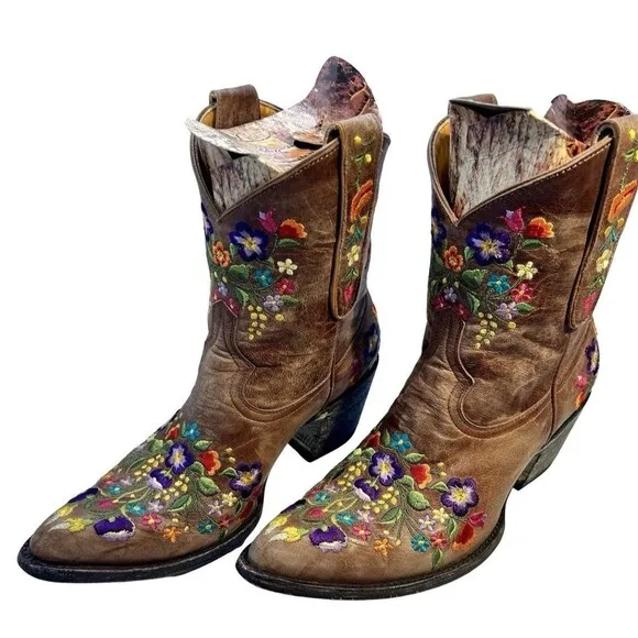 Old Gringo Sora 8&quot; Floral Leather Boots Wms Size 8B Embroidered Boho Western