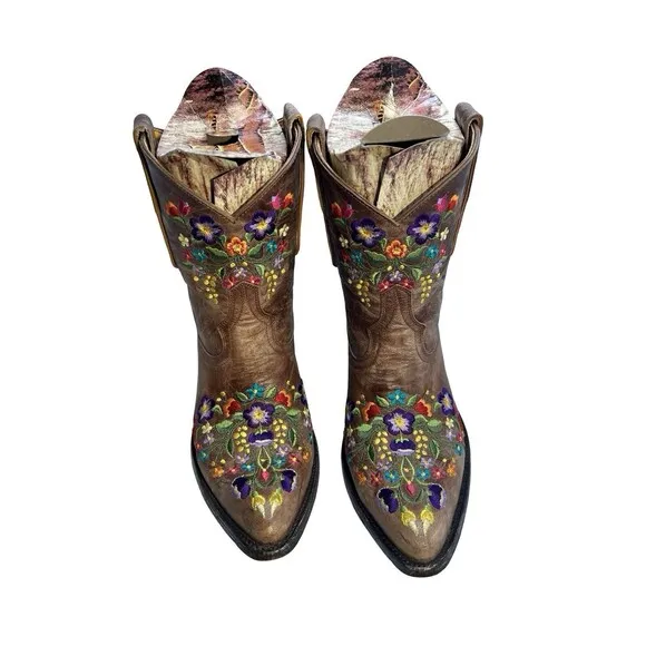 Old Gringo Sora 8&quot; Floral Leather Boots Wms Size 8B Embroidered Boho Western