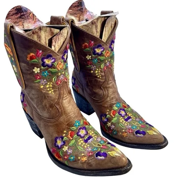 Old Gringo Sora 8&quot; Floral Leather Boots Wms Size 8B Embroidered Boho Western