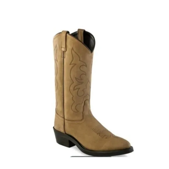 Old West Men's Size 7.5 Cowboy Boots Genuine Tan Brown Leather Snip Toe Western