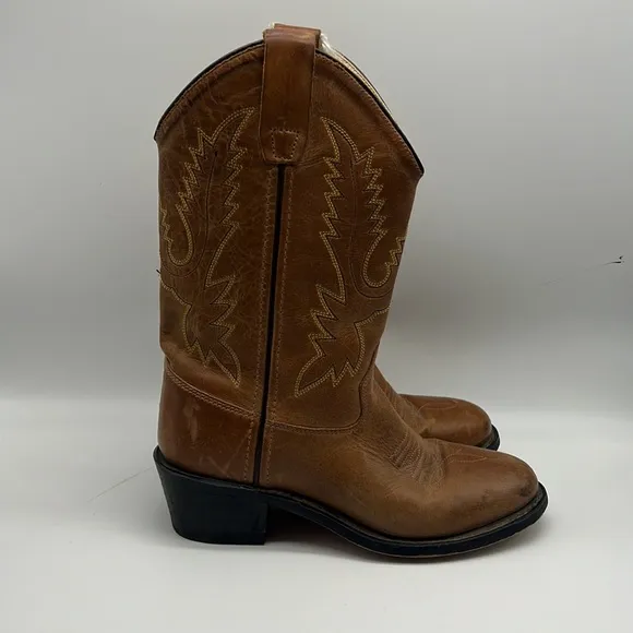 Old West Western Leather Cowboy Boys Boots Size 40