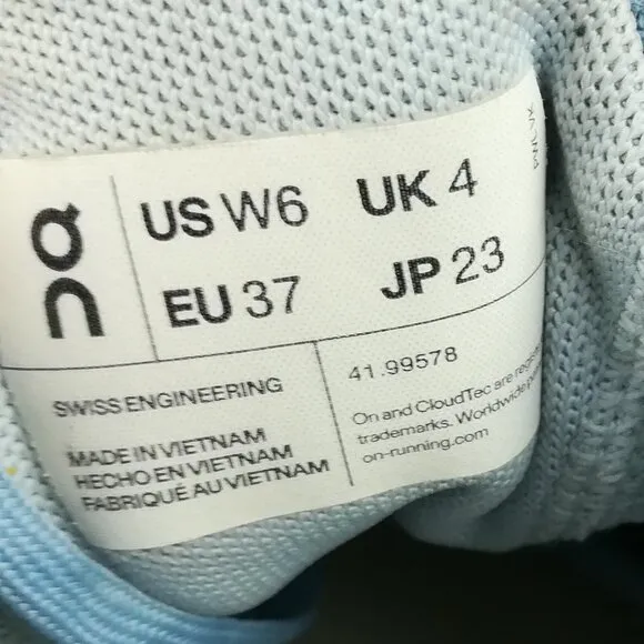 On Cloudswift Lake Sky Blue White Womens Size 6 Athletic Running Shoes Sneakers