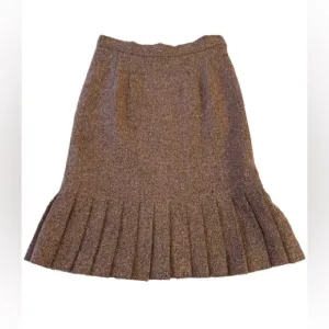 Oscar de la Renta Brown Tweed Wool Skirt with Pleated Hem- size 6