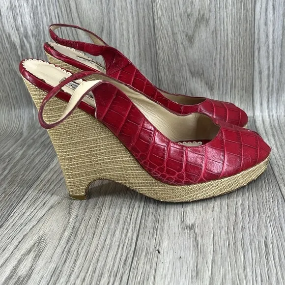 Oscar De La Renta Leather Wedge Heels