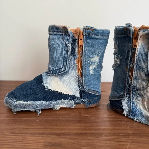 Oshkosh B'gosh Distressed Patchwork Denim Kid Boots size 9M (4-5yr old toddler)