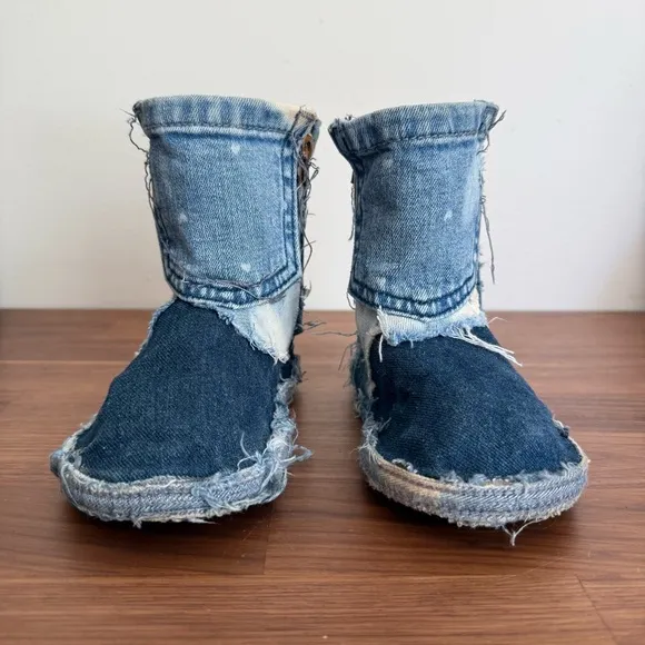 Oshkosh B'gosh Distressed Patchwork Denim Kid Boots size 9M (4-5yr old toddler)