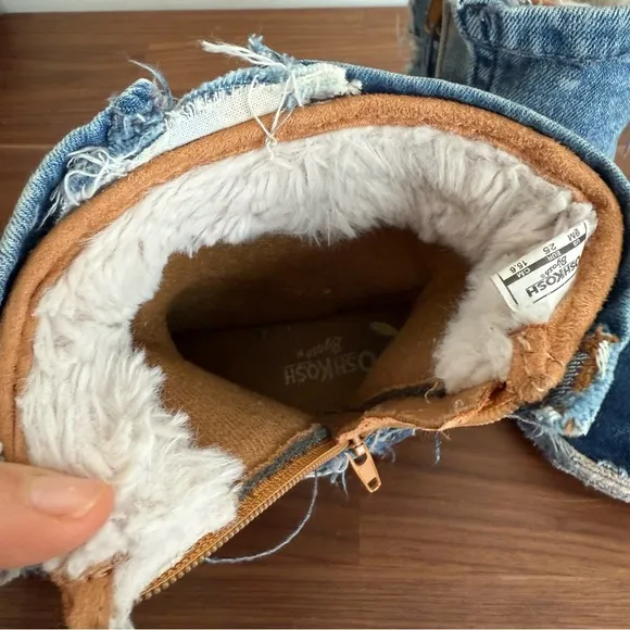 Oshkosh B'gosh Distressed Patchwork Denim Kid Boots size 9M (4-5yr old toddler)