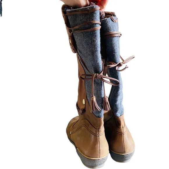 OTBT Clayton Leather Fabric Tall Boots Sherpa Lace