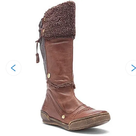 OTBT Clayton Leather Fabric Tall Boots Sherpa Lace