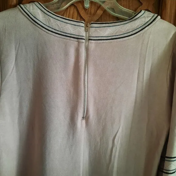 P. Cill Faux Suede Embroided Bell Sleeve Boho Dress - Blush, Size S