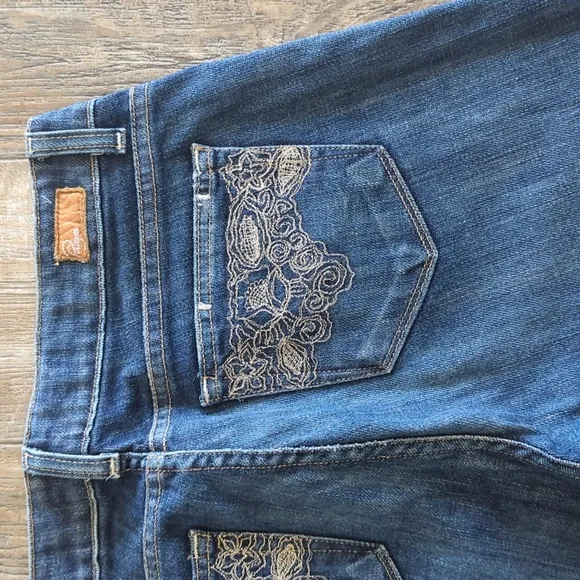 PAIGE &quot;Melrose&quot; medium dark wash straight cut denim jeans sz 29x35.5L TALL euc