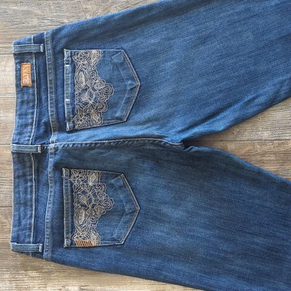 PAIGE &quot;Melrose&quot; medium dark wash straight cut denim jeans sz 29x35.5L TALL euc