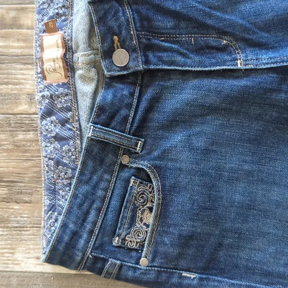 PAIGE &quot;Melrose&quot; medium dark wash straight cut denim jeans sz 29x35.5L TALL euc