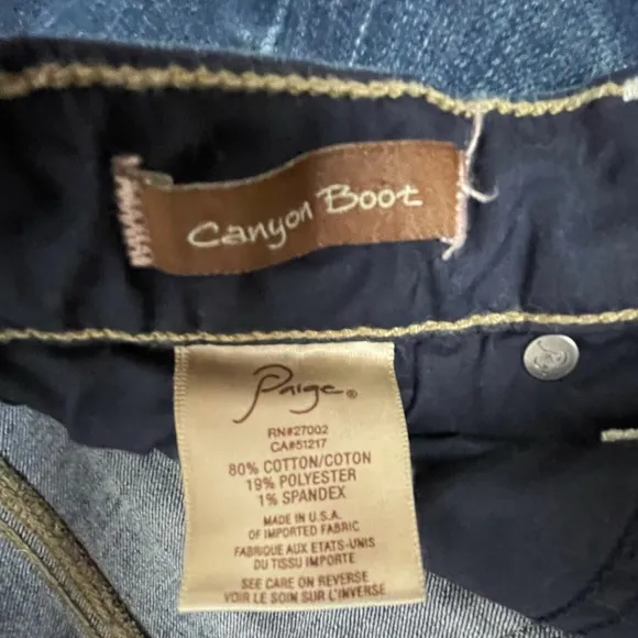 PAIGE Jeans Canyon Boot Cut Long Dark Wash Five Pocket Jean 32” x 35”