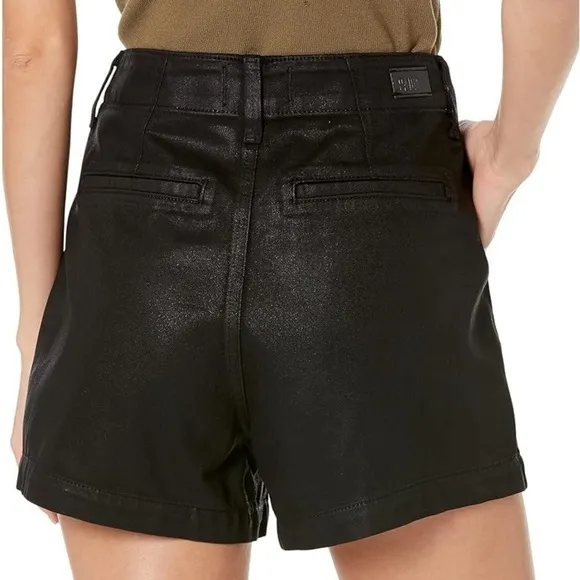 Paige Pleated Mayslie Short in Midnight Black Oil Coating Size 30 New