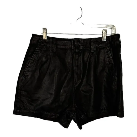 Paige Pleated Mayslie Short in Midnight Black Oil Coating Size 30 New