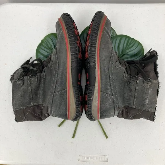 Pajar Canada Black Red Leather Faux Fur Lined Lace Up Waterproof Duck Snow Boots