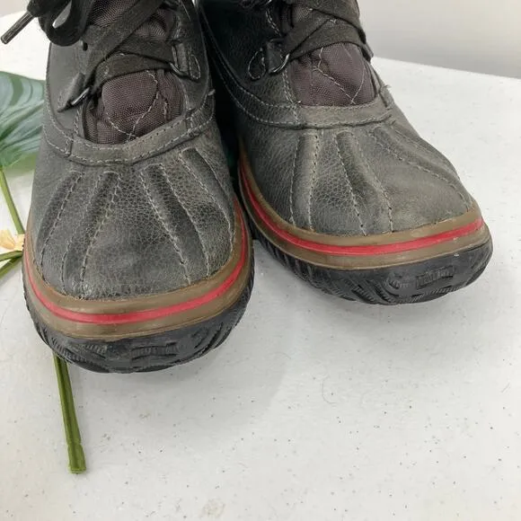 Pajar Canada Black Red Leather Faux Fur Lined Lace Up Waterproof Duck Snow Boots