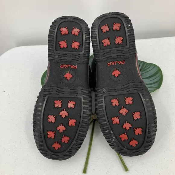 Pajar Canada Black Red Leather Faux Fur Lined Lace Up Waterproof Duck Snow Boots