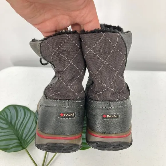 Pajar Canada Black Red Leather Faux Fur Lined Lace Up Waterproof Duck Snow Boots