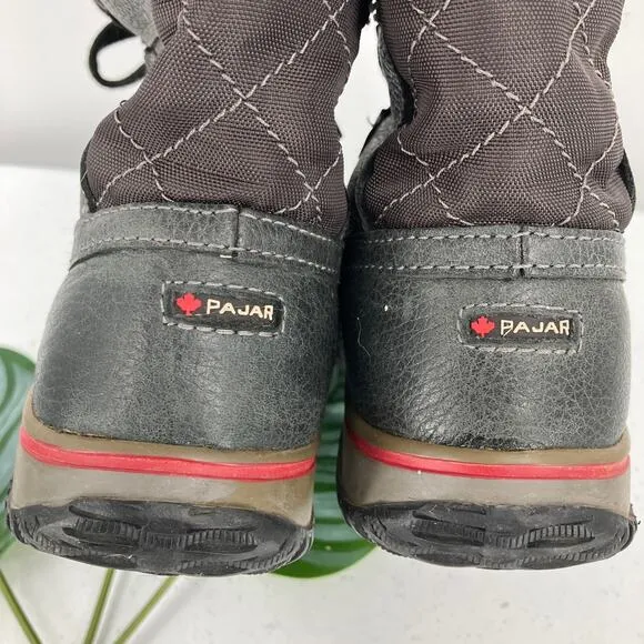 Pajar Canada Black Red Leather Faux Fur Lined Lace Up Waterproof Duck Snow Boots