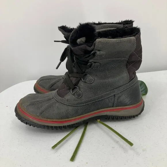 Pajar Canada Black Red Leather Faux Fur Lined Lace Up Waterproof Duck Snow Boots