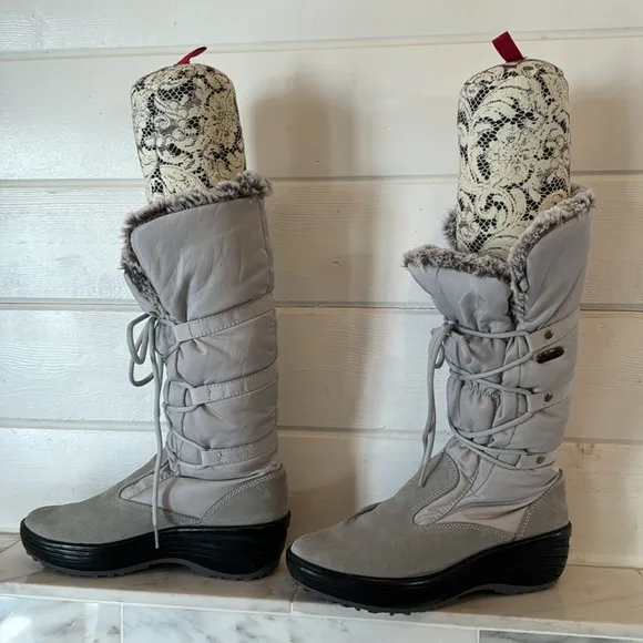 Pajar Canada Celine Gray Winter Faux Fur Trim Laceup Snow Boots Size 7/7.5 NWOT