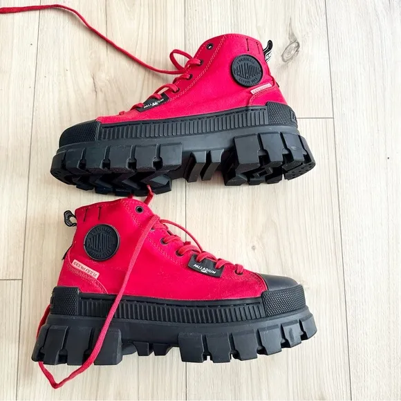 Palladium Red and Black High-Top Boots