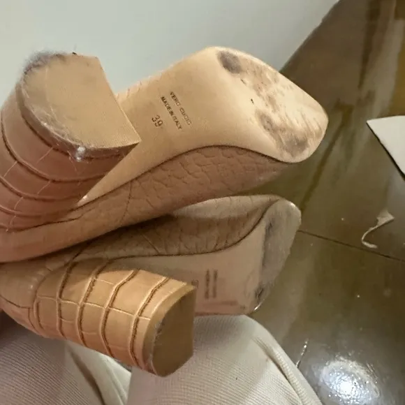 Paris Texas Beige Knee High Block Heel faux croc skin Boots