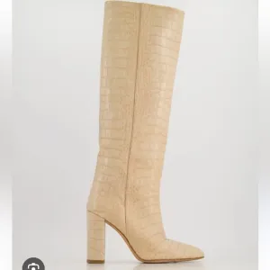 Paris Texas Beige Knee High Block Heel faux croc skin Boots