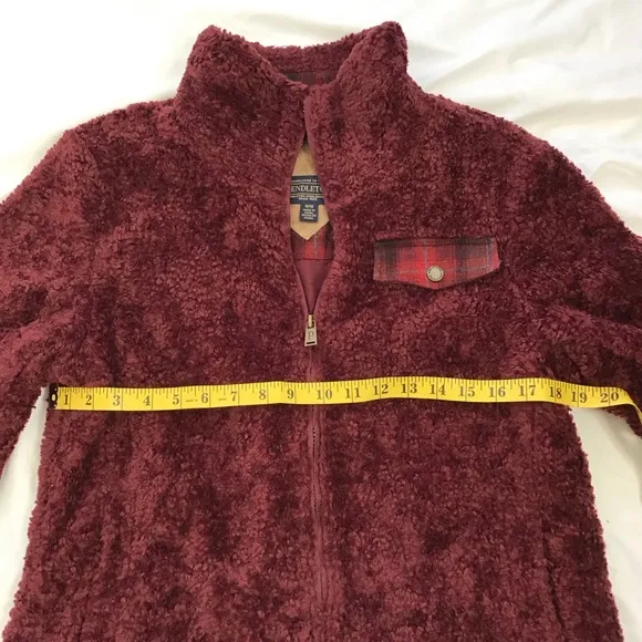 PENDLETON WOMEN DEEP BURGUNDY TEDDYBEAR FUR HIGH COLLAR WARM JACKET SIZE M