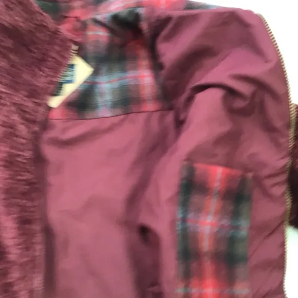 PENDLETON WOMEN DEEP BURGUNDY TEDDYBEAR FUR HIGH COLLAR WARM JACKET SIZE M