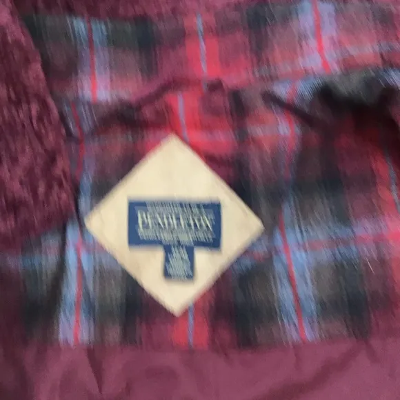 PENDLETON WOMEN DEEP BURGUNDY TEDDYBEAR FUR HIGH COLLAR WARM JACKET SIZE M