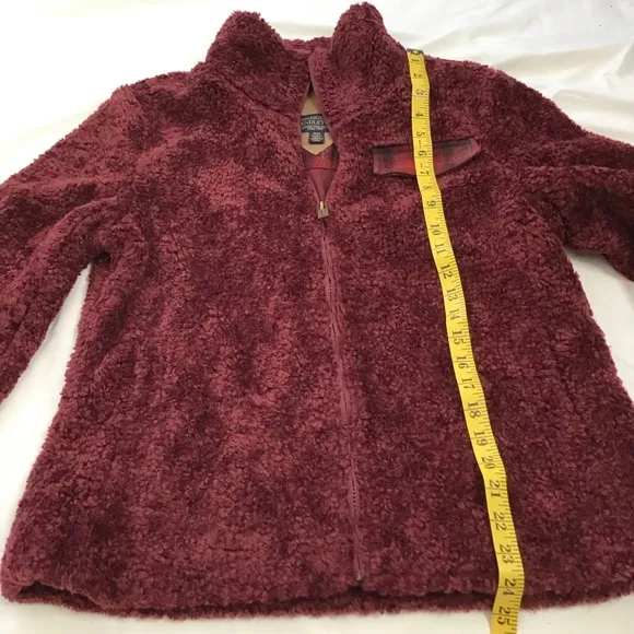 PENDLETON WOMEN DEEP BURGUNDY TEDDYBEAR FUR HIGH COLLAR WARM JACKET SIZE M